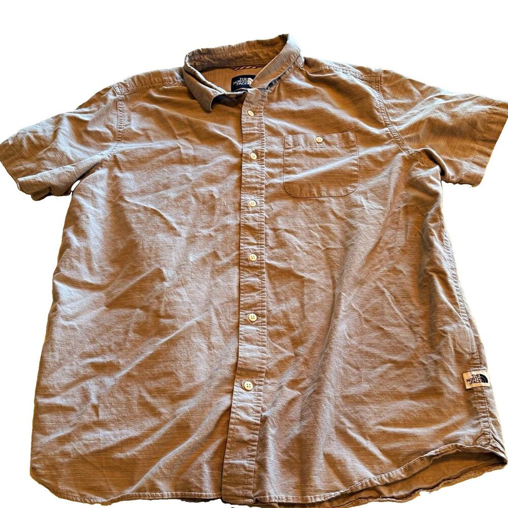 The North Face Men's Gray Cotton Woven Button Down Shirt Short Sleeve XL Pockets